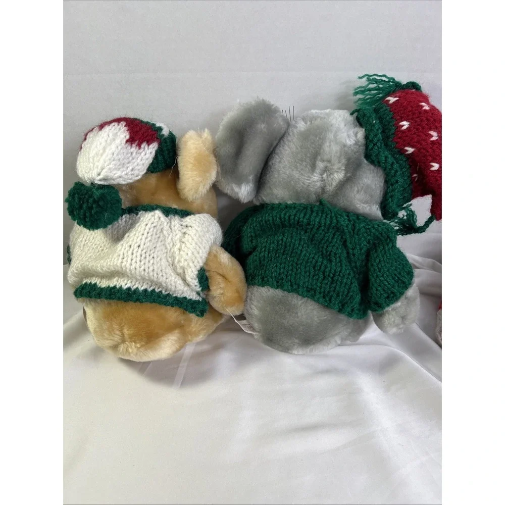 Fine Toy Co Vinatge Christmas Plushies Mouse & Bear With Sweaters 10